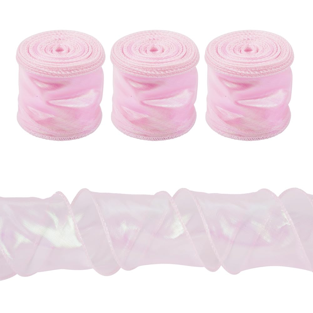 Cheriswelry 3 Rolls 2-3/8 inch Sheer Chiffon Ribbon Organza Ribbon Craft Decorative Ribbon for Bouquet Wrapping Making Bows Wreaths Decoration DIY Crafts, 10 Yards/Roll