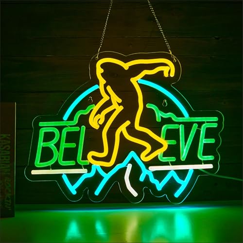 Image of Sasquatch Believe Neon Sign for Wall Decor, Bigfoot Neon Signs LED Lights for Kids Room Decor Bar Game Room Man Cave Gift, USB Powered