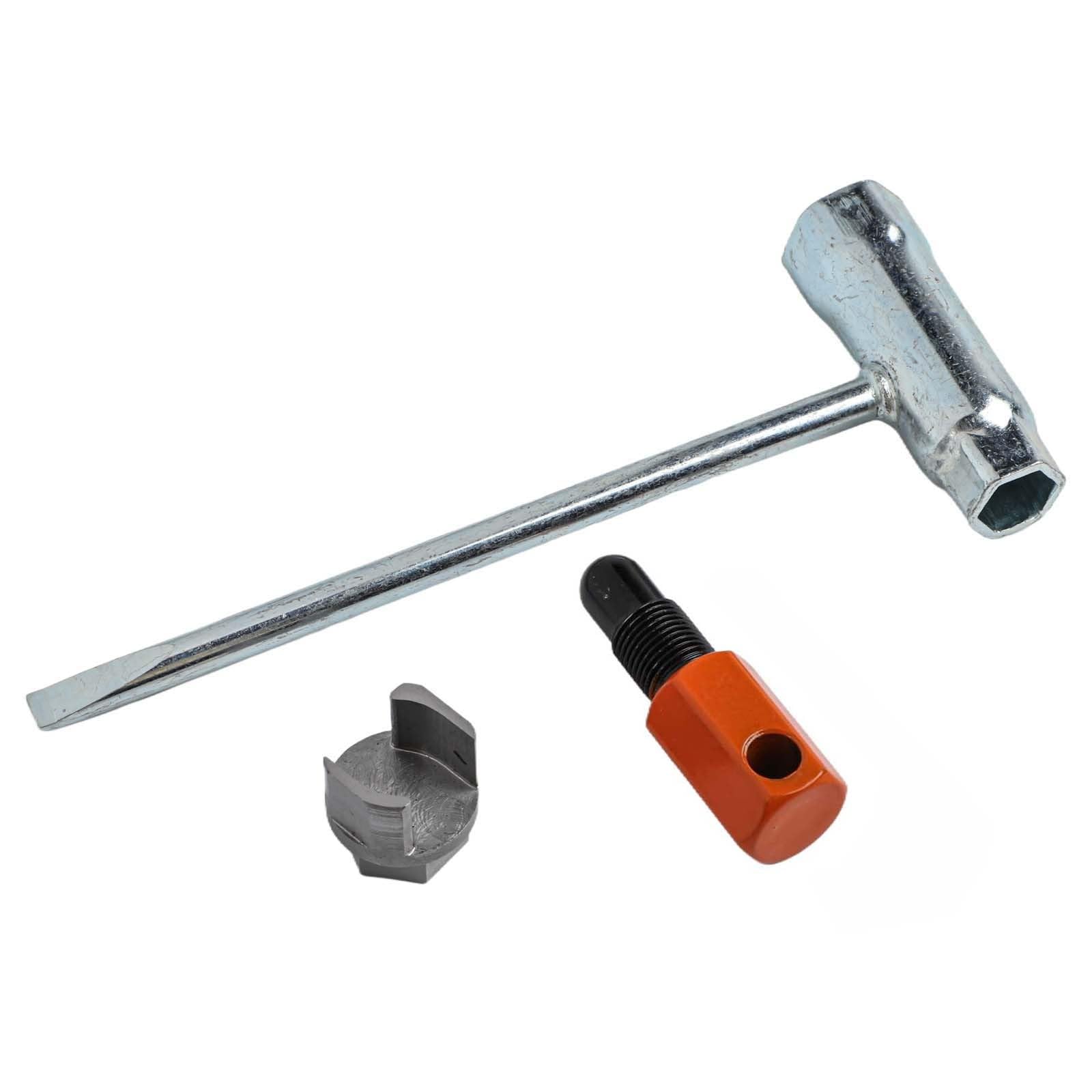 Metall Kupplungsausbau Werkzeug Set für Husqvarna Kettensägen HUS340/345/350/353/445/450/455 - 3-teiliges Schwungrad & Kolbenstopper-Kit, Schwerlaststahl