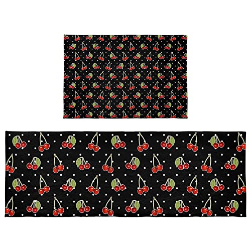 Fruit Cherry Bathroom Shower Bathtub Bath Door Mat,Soft Entryway Welcome Soft Entryway Welcome Extra Large Area Carpet Hallway Runner Floor Rug Set For Kitchen,Bohomis Polka Dot Black Spring Leaves #TOP8