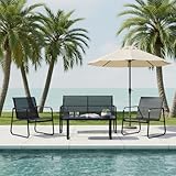 【Fácil mantenimiento y estilo moderno】 Textilene antimanchas, marco antiarañazos. Limpiar con un paño húmedo. Este salón jardín de diseño negro elegante combina con todos los estilos. Las sillas de jardín aportan un toque contemporáneo. Resistente a los rayos UV.