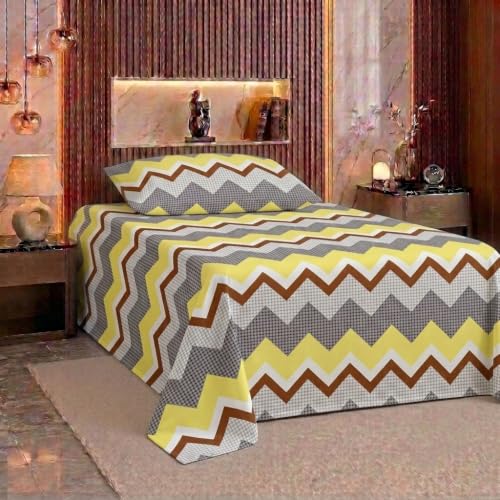 Image of IVAZA Turkish Cotton 280 TC Super Soft Warm Bedsheet Set for Single Size Bed, Durable bedsheet with 1 Pillow Cover Yellow Wine