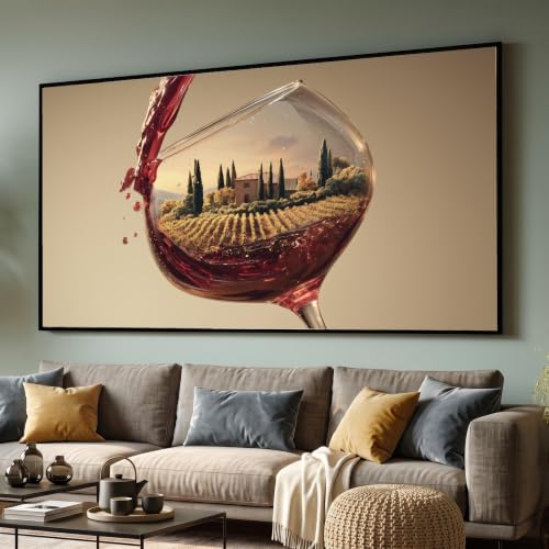 TONGYINLI Lienzo con paisaje de viñedo, arte mural campestre, decoración rústica para el hogar, cuadro con temática de copas de vino, mural de cocina (80x150cm/sin marco)
