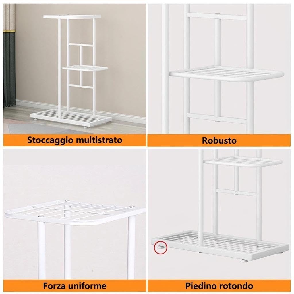 GarveeHome Scaffale bagno in metallo a 5 ripiani - Porta piante angolare alto per 6 vasi - Espositore multi-livello per interni ed esterni - Ideale per soggiorno, balcone, bagno - Bianco