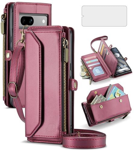 Accessoires cellulaires Pixel7A étui portefeuille fermeture éclair et verre trempé