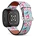 CJBROES Replacement Leather Watch Band, Compatible with Fitbit Versa 3 and Fitbit Sense of Wristband Bracelet Accessory - Watercolor-Floral-Spring