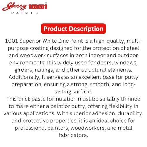 Image of 1001 Superior White Zinc Paste (Safeda) | High-Coverage, Fast-Drying Formula | Thick Paste Ideal for Putty Preparation & Protective Coating on Metal & Wood | 1 Kg