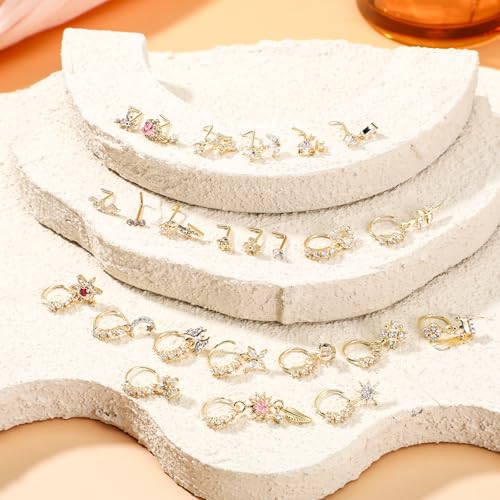 24Pcs Dangle Nose Rings Hoop for Women L Shaped Dangling Nose Stud 20G Dangle Piercing Jewelry3