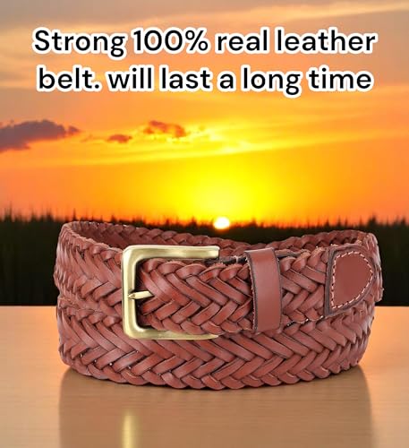 F&L CLASSIC Leather Braided Belts for Men - Mens Casual Woven Leather Belt for Dress Pants2