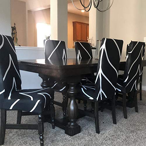 Image of SearchI Dining Room Chair Covers Set of 6, Stretch Parsons Chair Slipcovers Super Fit Spandex Removable Washable Kitchen Chair Protector Cover for Dining Room, Hotel, Ceremony (Black)