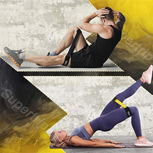 Supertrip Resistance Loop Bands with Protective Sleeves Booty Bands for Women Men 2 Pack Latex Resistance Bands and 1 Pair Non-Slip Functional Sleeves Nylon Webbing Neoprene Padding