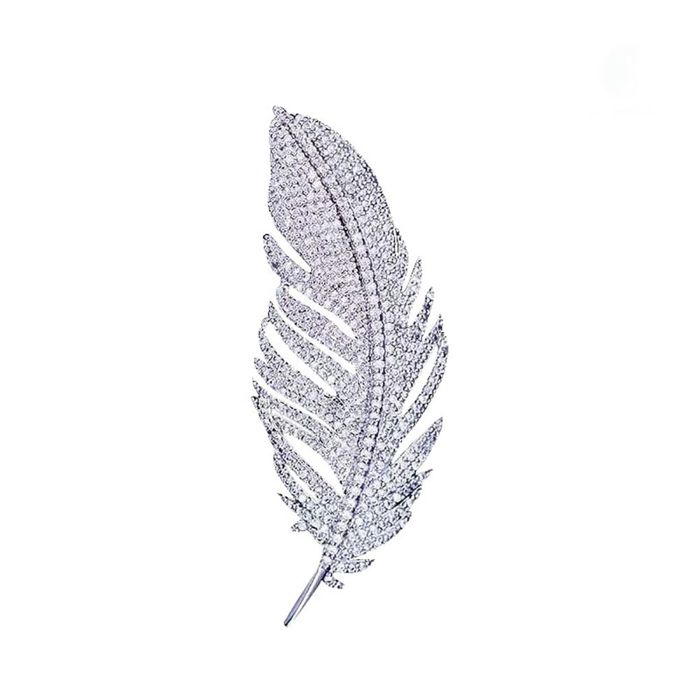 Rhinestone Feather Brooch Pin for Women Crystal Delicate Leaf Brooch Lapel Pins Elegant Dress Accessories Jewelry