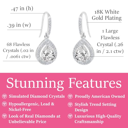 Cate & Chloe Isabel 18k White Gold Dangle Earrings | Teardrop Cubic Zirconia Earrings, Women's Drop & Dangle Earrings, Halo Silver Earring Set Gift for Her, Hypoallergenic Earrings Fashion Jewelry2