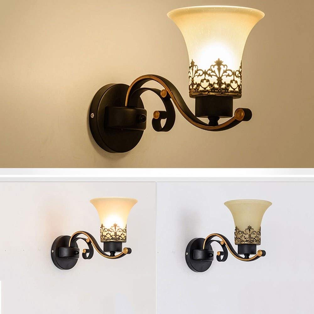 Wandlampe American Country Wohnzimmer Schlafzimmer Retro Wandleuchte Umgedreht Schlafzimmer Nacht Leselampe Vintage Muster Glas Hotelkorridor Eingebettete Wandleuchte Einzel-/Doppelkopf-Wandlaterne