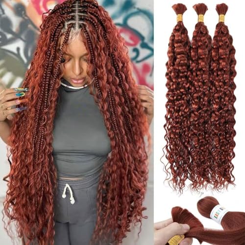 Dark Ginger Human Braiding Hair Water Wave Bulk Human Hair