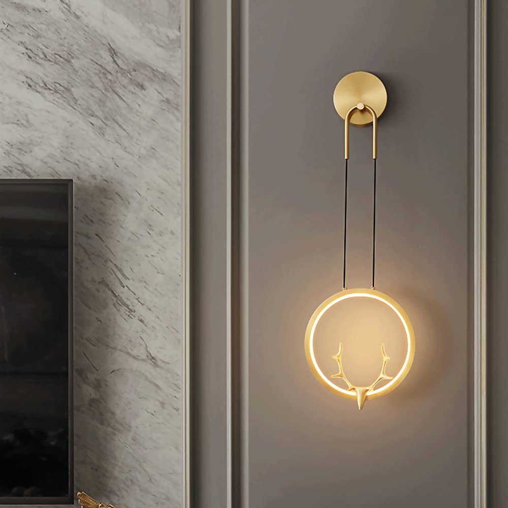 Lampade da Lettura da Comodino per Camera da Letto, Lampada ad Anello da Parete, Applique Decorativa in Ottone a Forma di Corna, Illuminazione Moderna a LED da 10W, luci per Soggiorno a 3 co