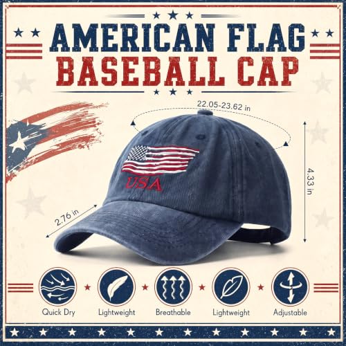 Image of Geyoga 4 Pack USA Flag Baseball Cap Washed