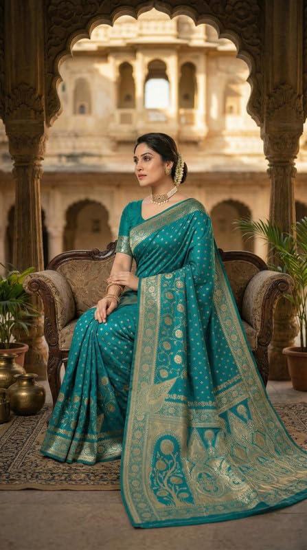 Image of C J Enterprise Women's Pure Soft Silk Saree With Blouse Piece For Wedding (Jiya)