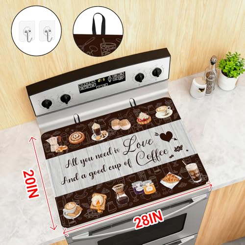 Image of Coffee Stove Top Cover for Electric Stove, Coffee Range Covers for Electric Stove, Rubber Dish Drying Mat, Glass Cooktop Covers, Flat RV Range top Mats, 28 inchx20 inch