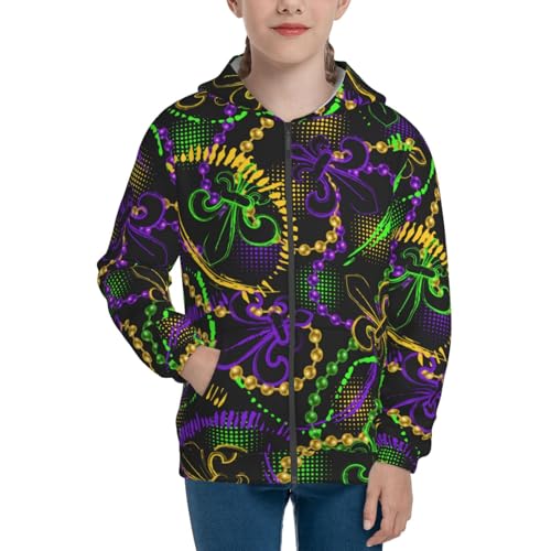 Neon Mardi Gras Kid Hoodies Boys Zip Up Sweatshirts Girls Pullover with Pocket3