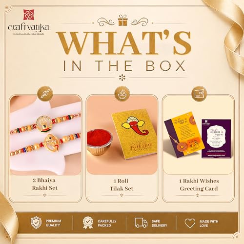 Image of CraftVatika Rakhi for Brother and Bhabhi, Bhaiya Bhabhi Rakhi Set of 2, Designer Bracelet Om Rudraksha Rakhis for Rakshabandhan with Best Wishes Card and Tillak Set, Premium Thread Couple Pair Raki