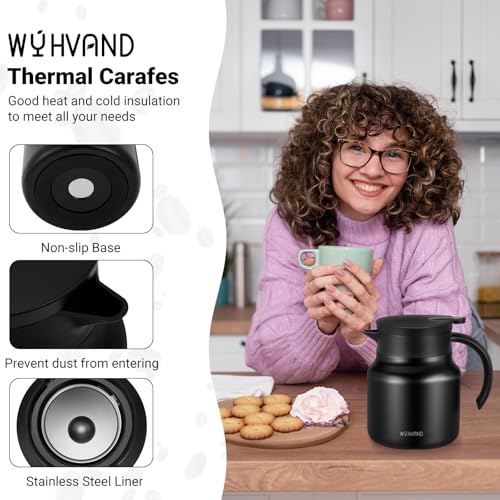 Image of Small Insulated Coffee Carafe, 27 oz, Keeps Hot for 12H, Black | Thermal Carafe, One-Hand Pour, Leakproof Lid, Anti-Slip Base for Personal Use