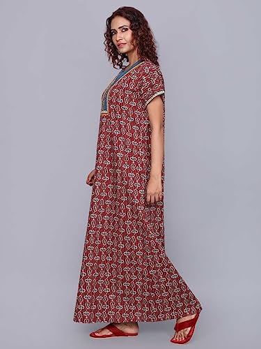 Image of Evolove Women's Cotton Long Maxi Night Gown Nighty Dress with Pocket, Super Soft Comfortable (LNG-Cotton-2)