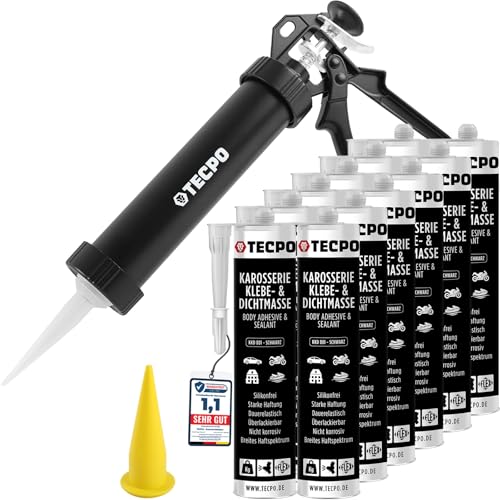 Mastic adhésif et d'étanchéité TECPO noir 12x370g avec pistolet cartouche