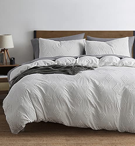 Image of Nestl Boho Bedding Sets & Collections - Boho Duvet Cover Twin, 2 Piece Twin Duvet Cover Set, Double Brushed White Duvet Cover with Zipper Closure, 1 Duvet Set 68x90 inches and 1 Pillow Sham