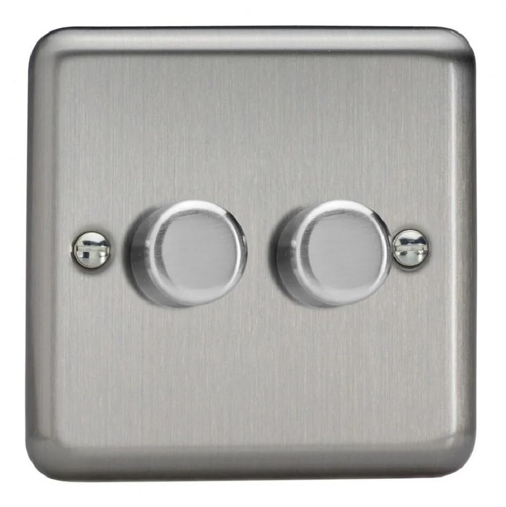 Varilight Double V-Pro Rotary 2-Way LED Dimmer 2 x 0-120W - Value Matt Chrome With Brushed Steel Knob