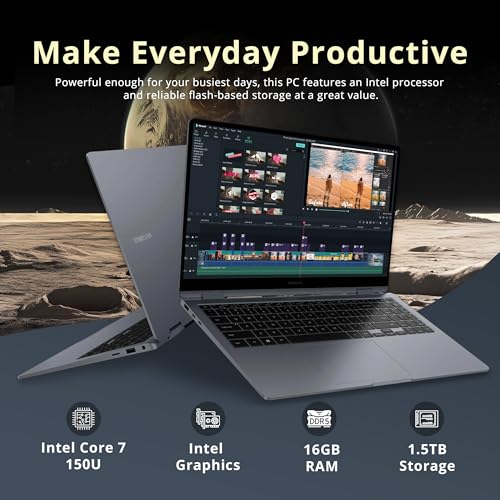 Image of Samsung Galaxy Book4 15.6 inch FHD AMOLED Touchscreen 2-in-1 Laptop, Intel 7 150U, 16GB LPDDR5, 1.5TB Storage (512GB SSD+1TB Docking Station), Backlit Keyboard, Fingerprint, Wi-Fi 6E, Win 11 Pro, Gray