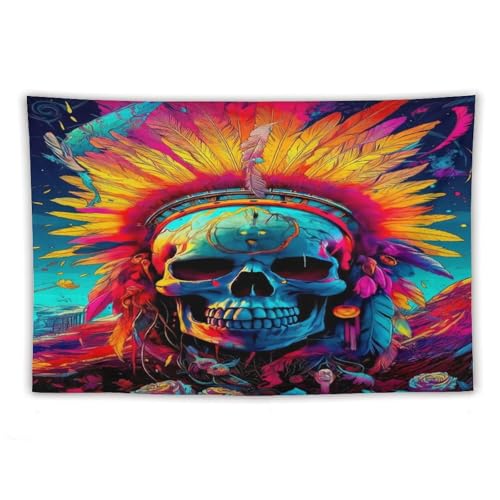 Tenture crâne décorative avec impression 3D lavable en machine textile mural