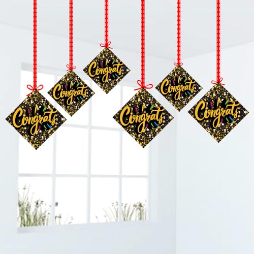 Image of Balloonistics inchCongrats inch Theme Hanging Decorations (Pack of 12) - Double-Sided Cardstock Congratulations Bunting for Graduation, Promotions & Success Parties - Elegant Achievement Ceiling Decor with Ribbons (Hangings - Pack of 12)
