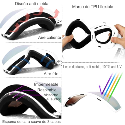 OUTDOORSPARTA Gafas de esquí (2. Borde blanco, espejo de lente completa) - imagen 5