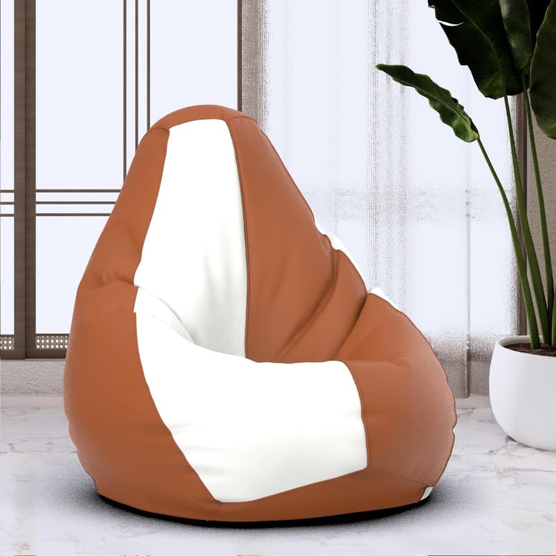Bean Bag Chair Cover | Size: 2XL | Color: Tan-Brown White | Without Beans | Premium Leatherette Cover (CMF 3354)-image-48
