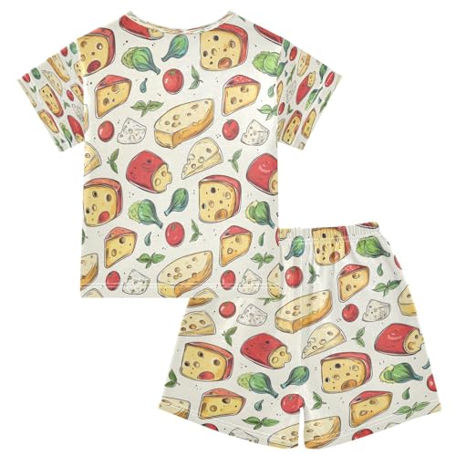 Pajama Sets Short Sleeve Cheese Tomato Basil Garlic Soft Cotton Summer Sleepwear 2 Piece PJS Size 5-14T2