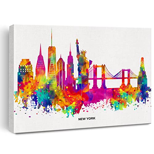 Cityscape Art Canvas Wall Art Modern Abstract Colorful New York Skyline Canvas Print Painting Office Home Wall Decor Framed Gift 12X15 Inch #TOP8