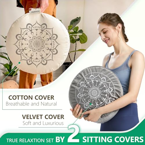 Hihealer Meditation Cushion, Traditional Tibetan Meditation Pillow Velvet Cover - Large Floor Cushion Seating for Adults - Yoga Buckwheat Bolster for Women、Moms - Image 3