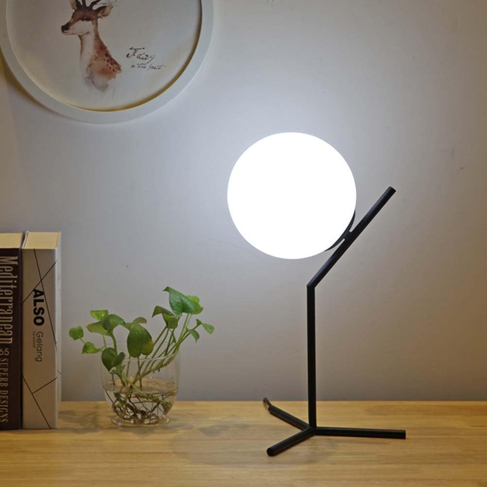 AoLa Lampada Da Tavolo A Sfera Con Spina Lampada Da Scrivania Con Paralume A Sfera in Vetro Design Moderno Lampada Da Comodino E27 Bianco Caldo 3000K Piccola Lampada Luce Notturna Decorativa,Nero