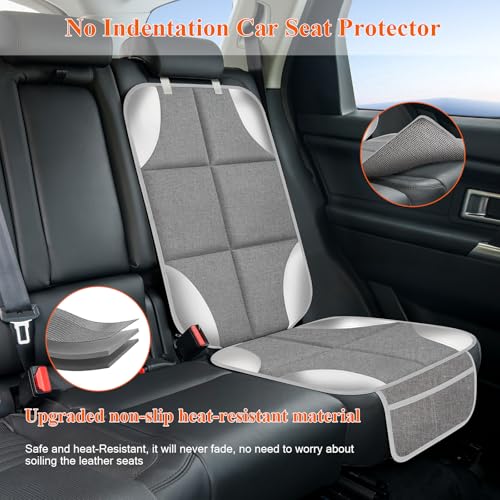 Image of Car Seat Protector for Child Car Seat, 600D Fabric Carseat Seat Protectors, Seat Protector Under Baby Pet Car Seat with Upgraded Non-Slip Backing, Mesh Storage Pockets, Silver-Gray, 1PCS