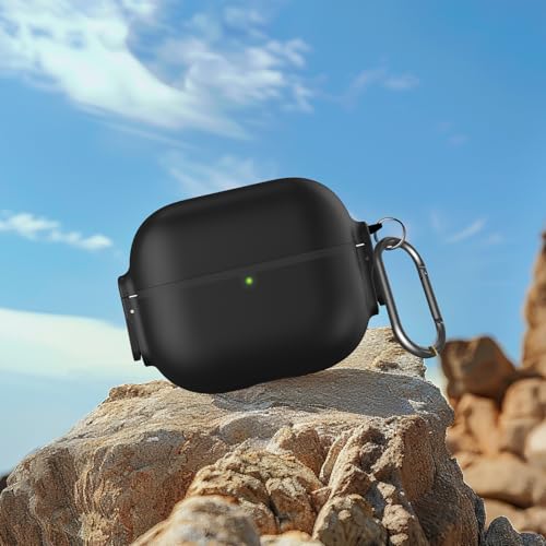 Image of Amazon Basics Stylish Shock-Absorbing Protective Case with Keychain for AirPods Pro Gen 1 & Gen 2 | Visible Front LED | Sophisticate Design (Black)