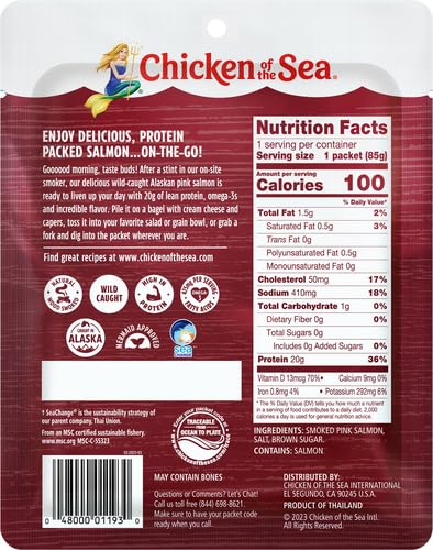 Image of Chicken of the Sea Alaskan Smoked Salmon, 3 Ounce Pouch (Pack of 5), Wild Caught Salmon, Skinless & Boneless