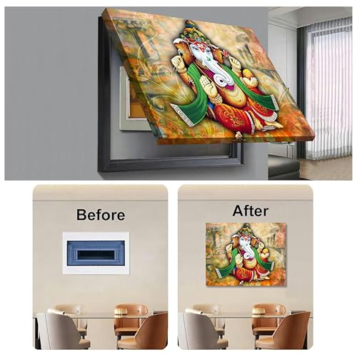 Image of PAINTINGMANTRA Electric Meter Box Decorative Painting Electrical Panel Cover With Hydrolicx Decorative Wall Hanging Painting, Electrical Panel Cover Lid Creative Switch Box (Black, Size: 13x17 Inch)