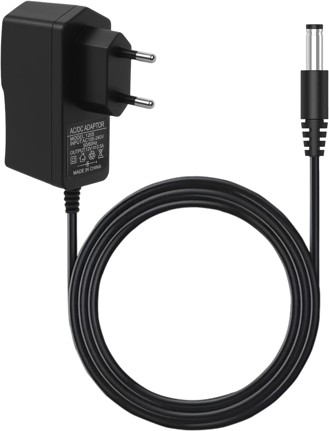 Zasilacz 12 V 0,5 A, zasilacz 12 V 0,5 A, uniwersalny zasilacz AC 100-240 V do DC 6 W ze złączem 5,5 x 2,1 mm, 6 W zasilacz do kamer CCTV Taśmy LED Router, 1 M