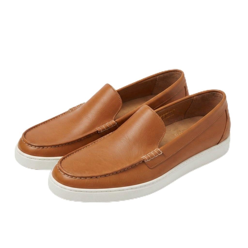Men’s Tan Brown Genuine Leather Loafers | Handcrafted Slip-On Moccasin Shoes with White Sole | Smart Casual and Everyday Footwear-image-2