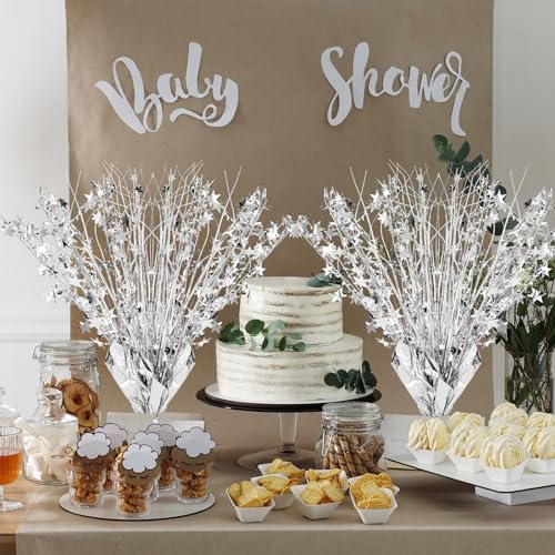 Image of Crowye 3 Pieces Metallic Foil Spray Centerpiece Birthday Table Decoration Star Burst Centerpieces Graduation Table Decor for Birthday 2026 Party Holiday(Silver)