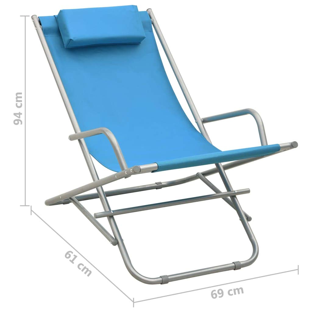 Chaises à Bascule, Lot de 2 en Acier Thermolaqué, Design Pliable avec Appui-Tête Rembourré, Rocking Chair Extérieur, Transat Jardin Exterieur,Bleu Acier, 69 x 61 x 94 cm