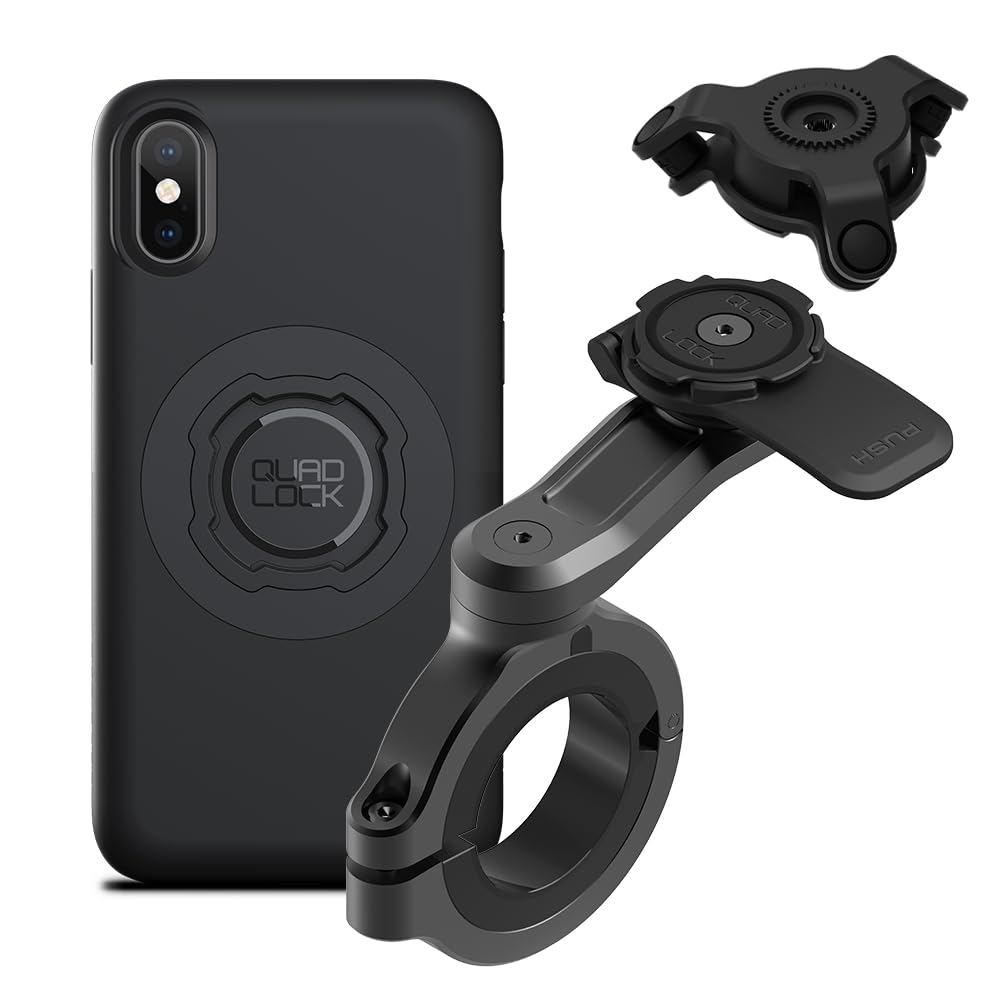 Quad Lock Motorcycle Handlebar Phone Mount PRO - Large with Vibration Dampener and MAG Phone Case for iPhone X/XS