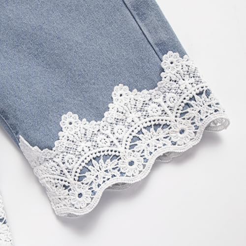 Girls Elastic Waist Straight Jeans Blue Baggy Wide Leg Denim Pants4