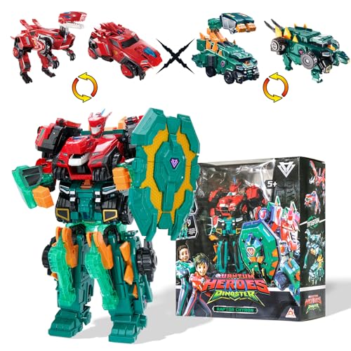 Quantum Heroes DINOSTER Robot Transforming 3 en 1 Raptor Chyron, 11,02 Pouces, Jouets Transformable pour Enfants, Jouets Transforming Chariot Dinosaure Robot pour...